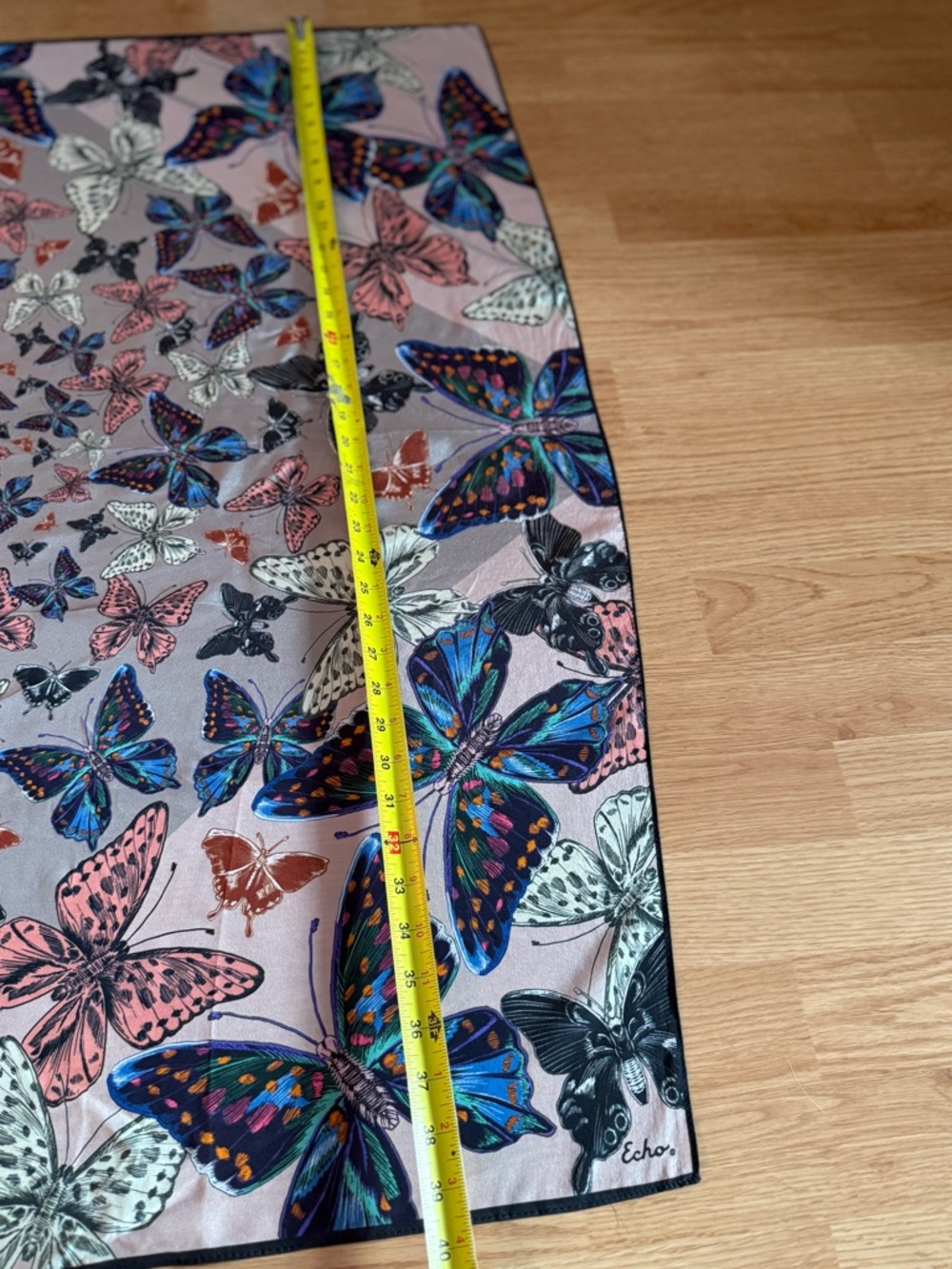 Vintage ECHO 100% Silk Square Scarf – Vibrant Butterfly Print - Picture 15 of 16